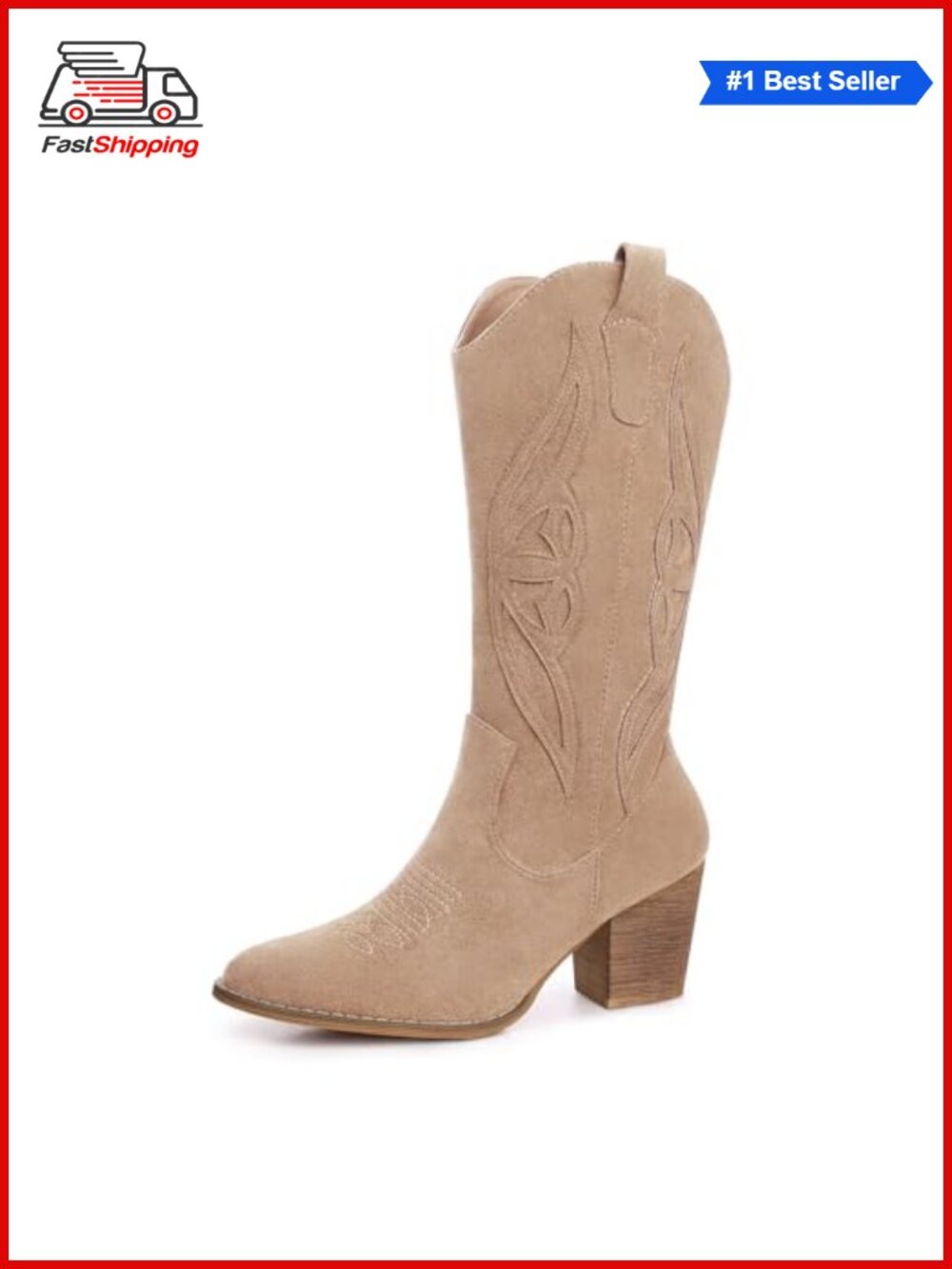✨ Western Embroidered Cowgirl Booties Pointed Toe Mid Calf Suede Boots